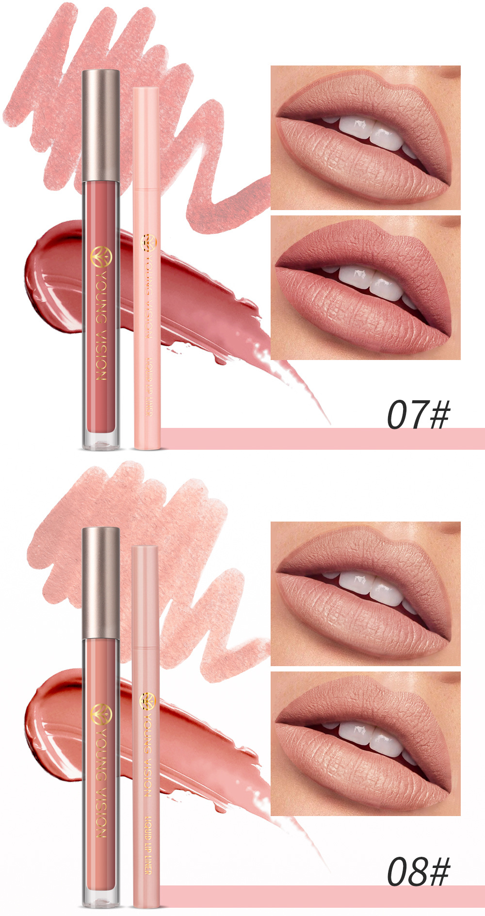YOUNG VISION Lip Gloss + Lip Liner 2-piece Set. The gourd-tipped liquid lip liner is not easy to stick to the cup lip gloss undefined