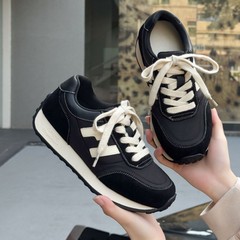 时尚真皮厚底阿甘鞋女2025秋季新款韩版百搭系带休闲运动鞋德训鞋