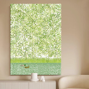 Scandinavian Small Fresh Hand-Painted Oil Painting Living Room Entrance Decorative Painting Log Style Master Bedroom Green Plant Restaurant Hanging Painting