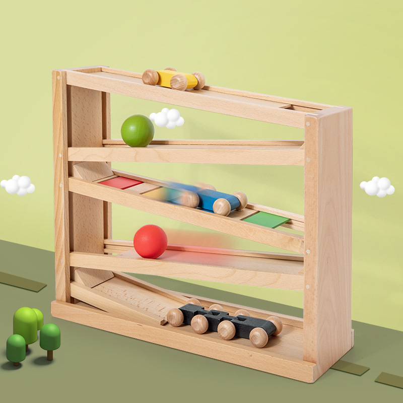 Sliding Ball Rail Car Beech Wood Children's Logical Thinking Training Toy Baby Early Childhood Education Visual Tracker