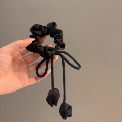 高级感黑色飘带蝴蝶结大肠发圈女郁金香头绳扎头发橡皮筋飘带发饰