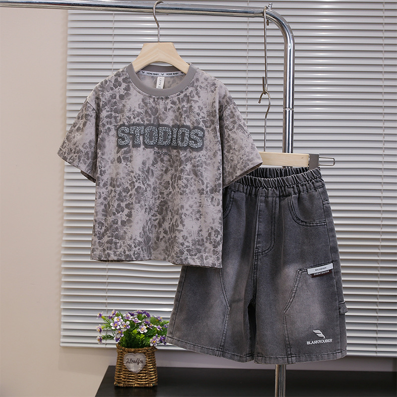 7255 Traje de manga corta para niños 2025 Nuevo estilo de verano para niños Ropa hermosa y de moda Verano delgado de dos piezas Verano