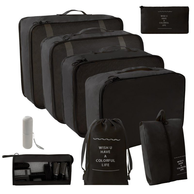 검정 화장품 가방 9 장 세트 “7 장 세트 + 삼각 가방 + 워시 컵]