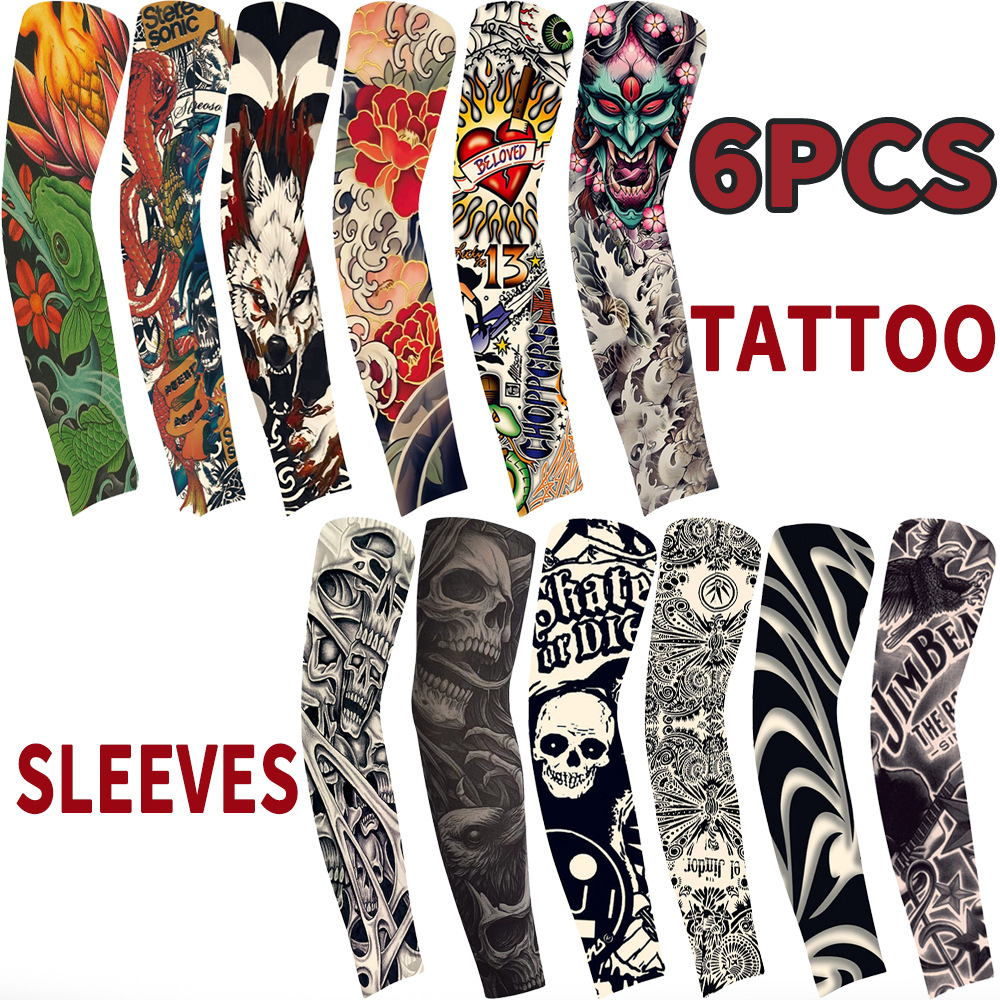 6-piece set of seamless printed tattoo sleeves for outdoor cycling, sun protection, and cross-border sales