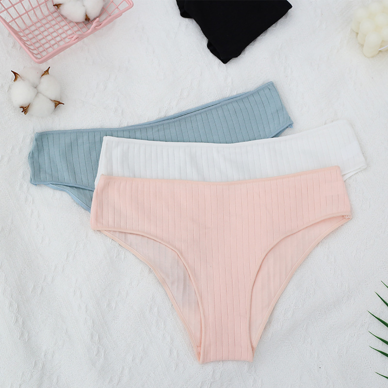 Customized Cross-Border 40-Count Pure Cotton Underwear Women's Brazilian Thong Pit Strip Pure Color Comfortable Briefs European and American Export Models