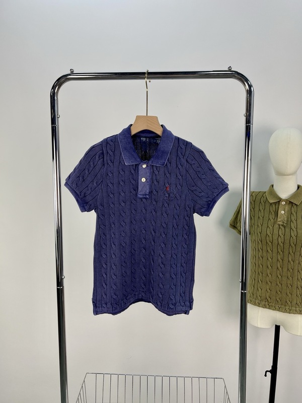 RL25新型馬標刺繍折り襟大麻花水磨は古い復古POLOニット純綿修身半袖を作ります。|undefined