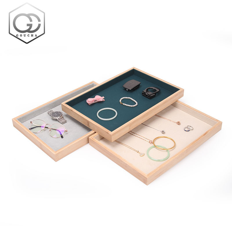 Bamboo and Wood Jewelry Tray Bracelet Mobile Phone Glasses Necklace Jewelry Counter Display Viewing Tray Jewelry Jade Display Rack