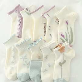 袜子女夏季薄款短袜郁金香学生可爱日系百搭小清新女生船袜白色