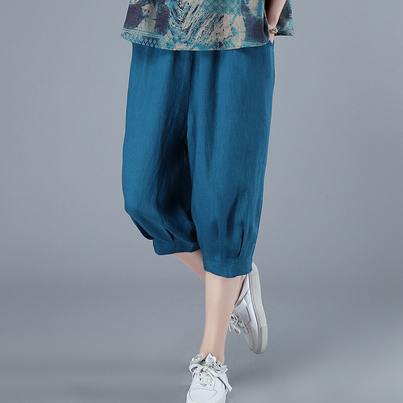 Linen Wide Leg Pants Women's Summer Thin Loose Slimming Small Casual Capri Pants 2024 New Arrival Mom Pants