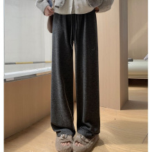 百搭垂顺阔腿裤宽松垂感加绒长裤女高腰显瘦拖地针织休闲糯米裤
