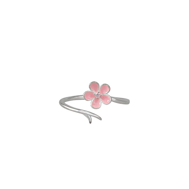 Brand fuchsia cute ring, Japanese and Korean, simple and elegant design, flowered