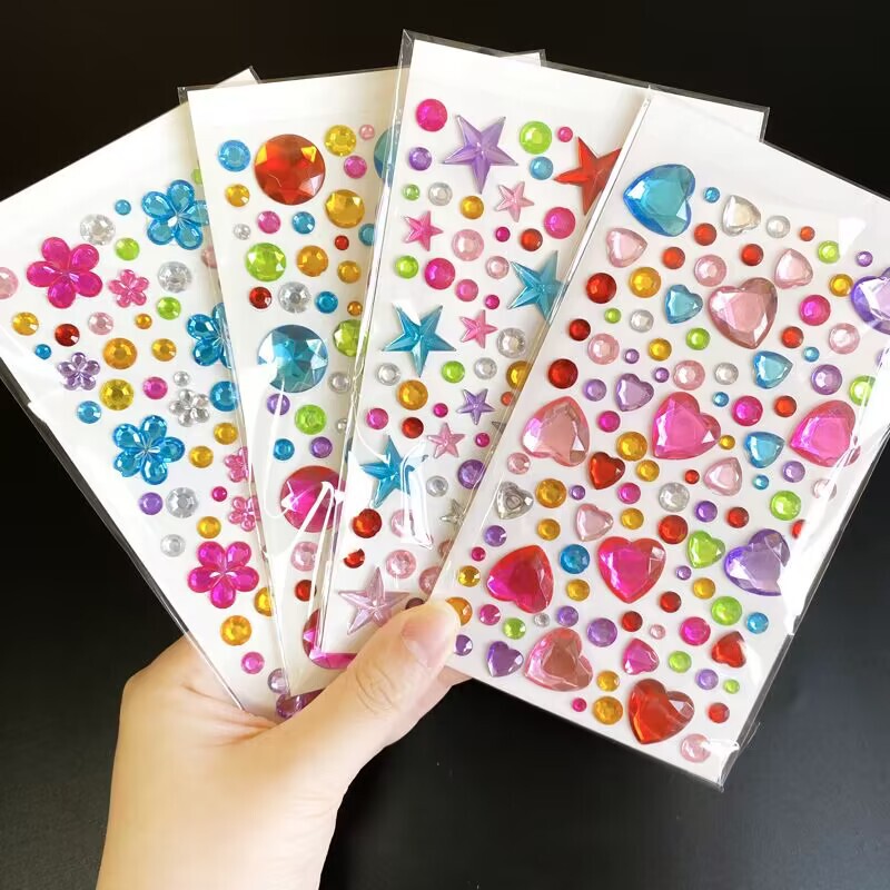 Gem series stickers children's princess cartoon Diamond acrylic plum blossom round love diy reward stickers wholesale