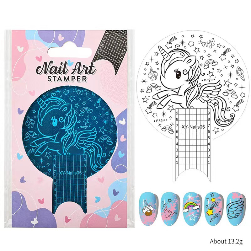 Nuevo producto transfronterizo plantilla de impresión de uñas película azul bricolaje redondo multifuncional impresión de uñas esmalte de uñas placa de acero pintada