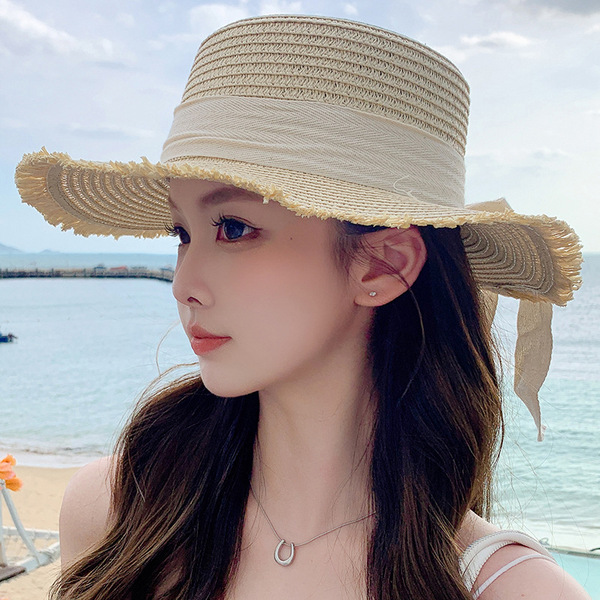 summer fashionable beach hat with bow solar-powered