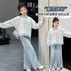 女童卫衣牛仔裤套装秋季新款儿童POLO衫上衣两件套女孩春秋童装潮