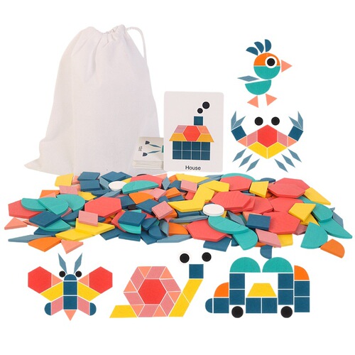 Wooden 180-piece creative puzzle toy children's early education puzzle board with various geometric shapes and interesting tangram