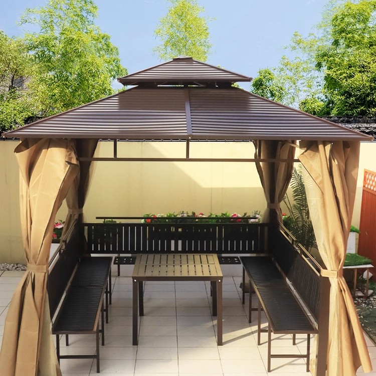 Villa jardín terraza pabellón de cuatro esquinas patio de ocio al aire libre sombrilla galvanizado al aire libre pabellón a prueba de lluvia