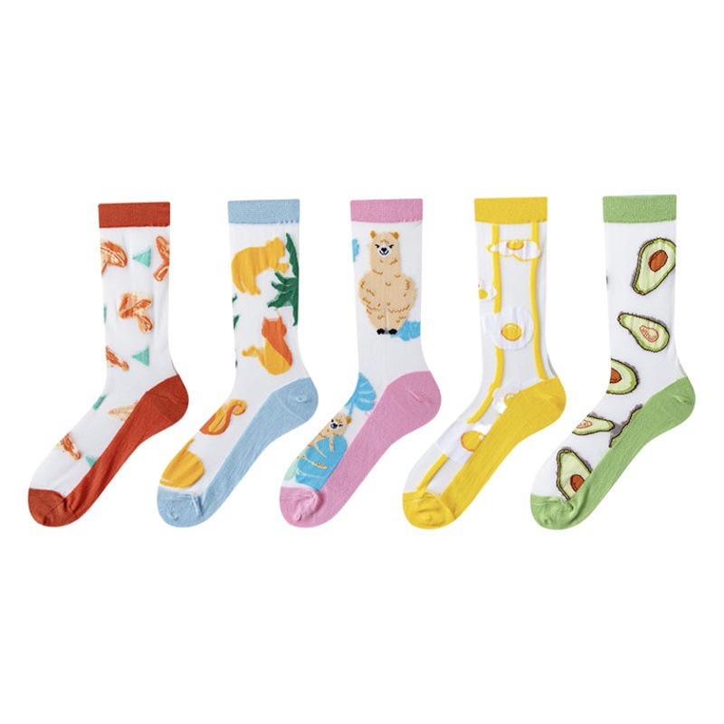 Venta al por mayor primavera y verano medias de vidrio personalizadas mujeres ins moda media-pantorrilla calcetines estilo universitario simples calcetines delgados
