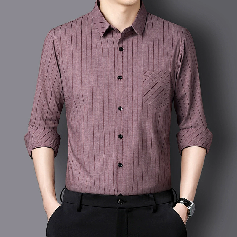 Мужская Осенняя Новая мужская деловая Повседневная рубашка, Повседневная Свободная хлопковая Базовая рубашка с длинными рукавами и карманами