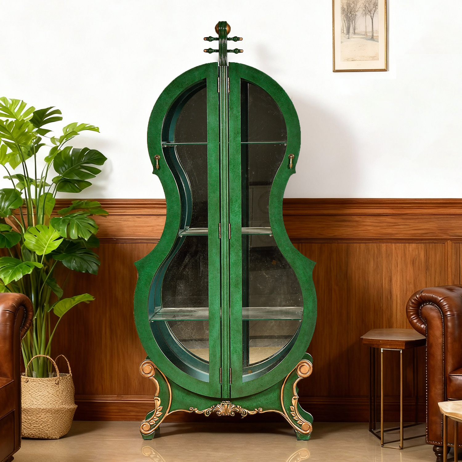 American Cello Wine Cabinet Living Room Decorative Storage Cabinet European Solid Wood Carved Double Door Glass Wine Cabinet Display Cabinet