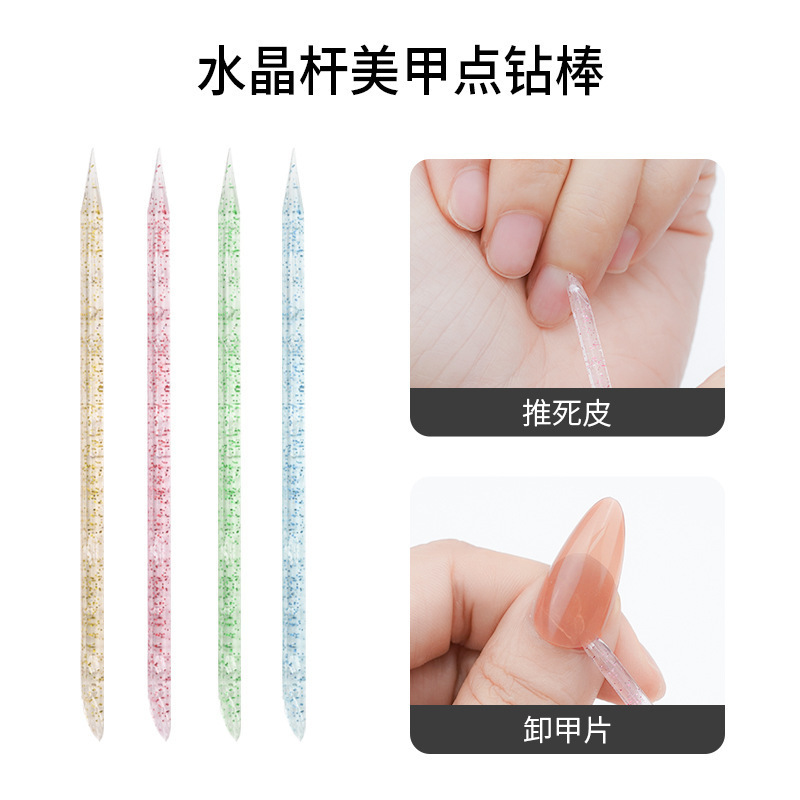 Manicure acrílico palo de cristal palo de beech palo de naranja de doble punta perforación de palo de manicure para quitar la piel muerta y usar uñas