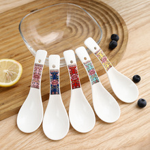 中式复古陶瓷勺子家用调羹汤勺珐琅彩厨房饭勺长柄可印logo喝汤勺