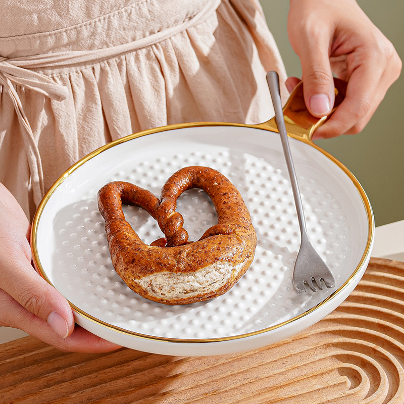 Luz de lujo nórdico Placa de pizza hogar placa de cocción de cerámica placa occidental bandeja con mango placa ins estilo Placa de carne