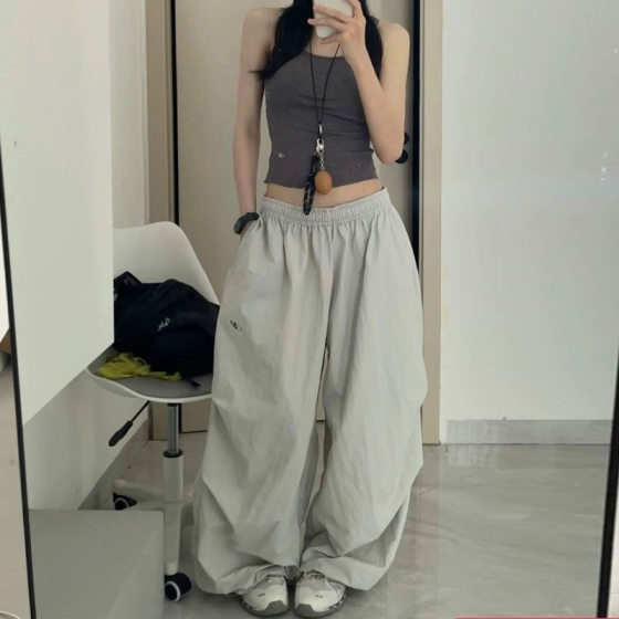 2025 New Arrival Loose Casual Pants Korean Style Trendy All-match Pants Summer Thin Pendant Wide-leg Pants for Women