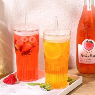 Factory milk tea cold drink cup creative glass sippy cup simple vertical grain water cup ins high color value coffee cup