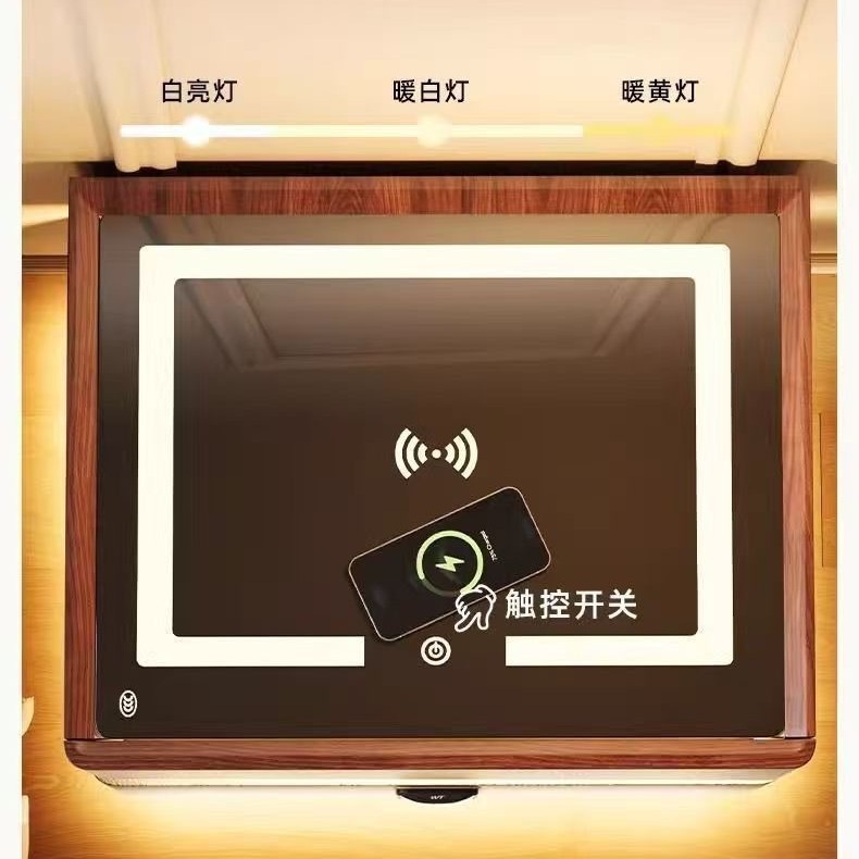 智能床头柜家用带灯卧室中古风实木胡桃色床边柜意式轻奢储物柜子|undefined