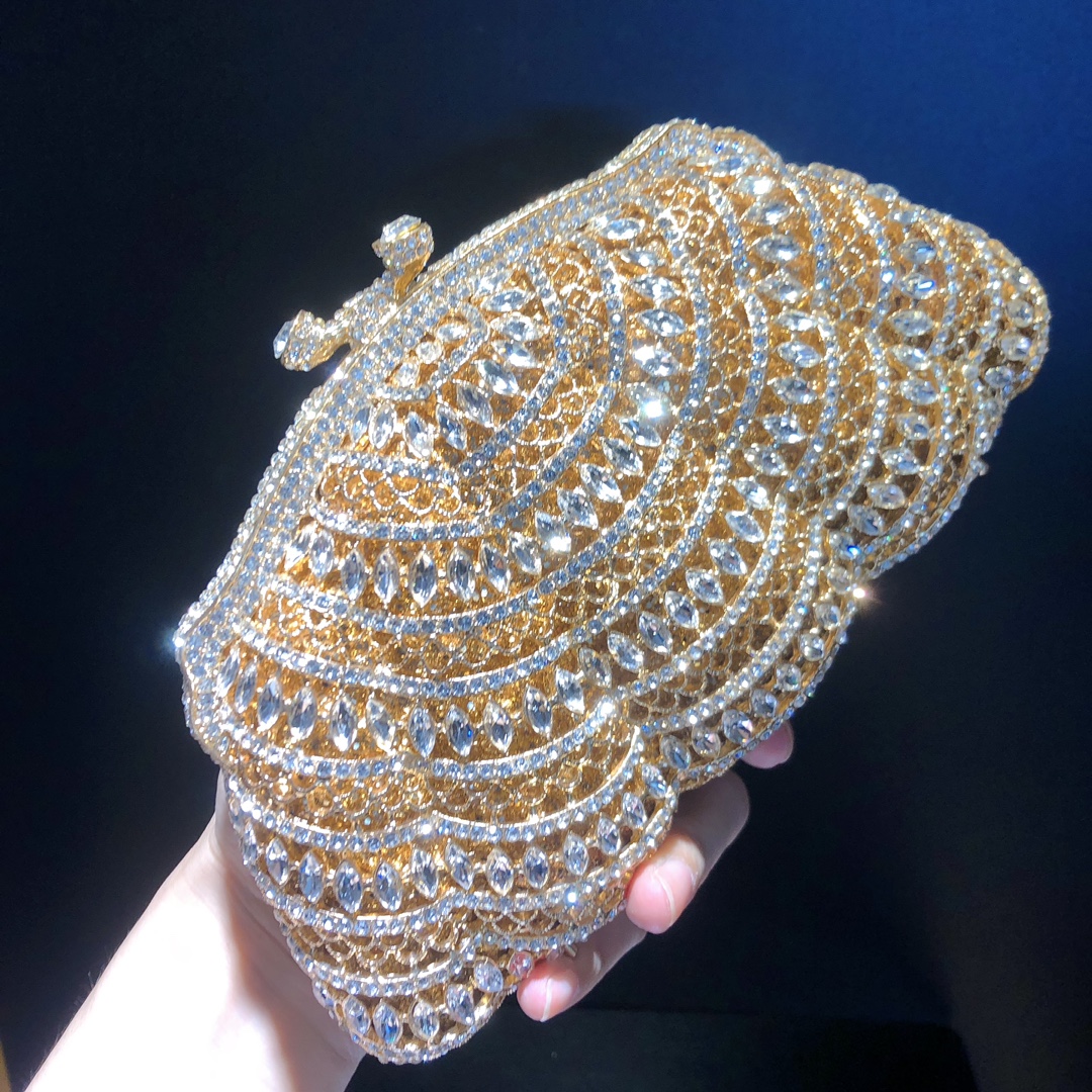 Túi clutch nữ đính đá dạ hội phong cách châu Âu — Nền vàng kim cương trắng, Đế Vàng Kim Cương, Màu vàng kim huyền ảo, Màu vàng kim chi tiết 1
