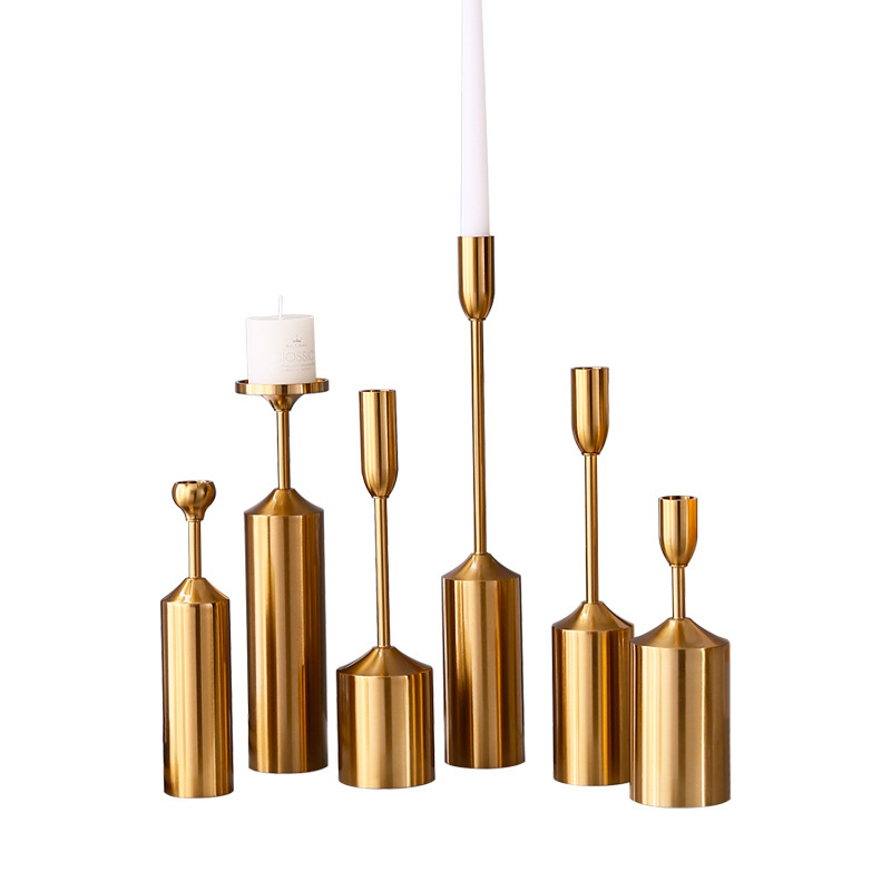 Candelaria europea metal galvanizado boda cena de velas geométricas seis piezas conjunto de adornos de cera adornos al por mayor mesa de comedor