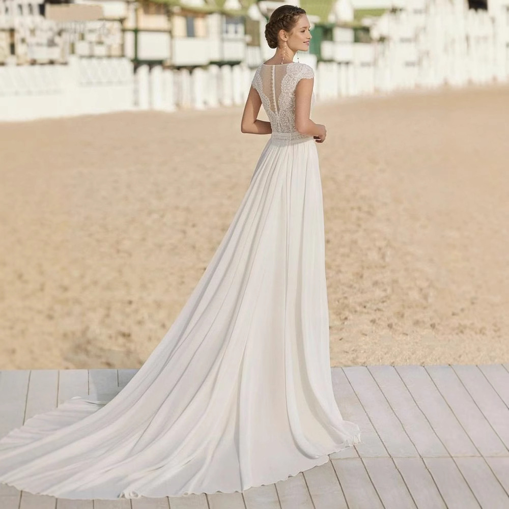 Europa y América simple vestido de novia ligero 2025 nuevo paquete de hombro delgado gran espalda de la novia de cola para salir a la foto