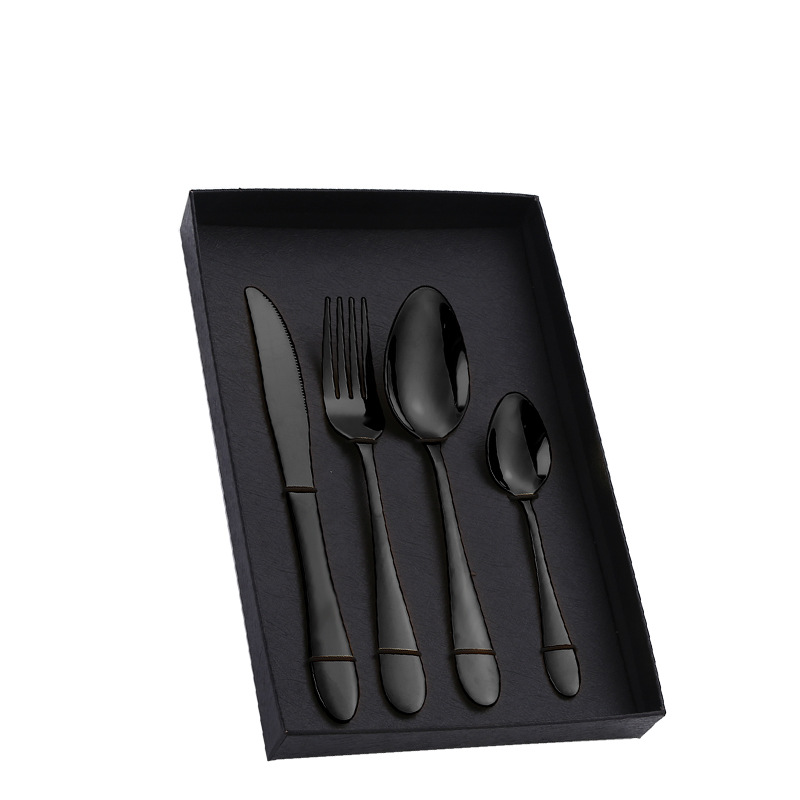 Amazon Tik Tok vajilla de acero inoxidable 4/5 piezas traje 1012 cuatro piezas principales caja de regalo cuchillo de comida occidental, tenedor y cuchara traje