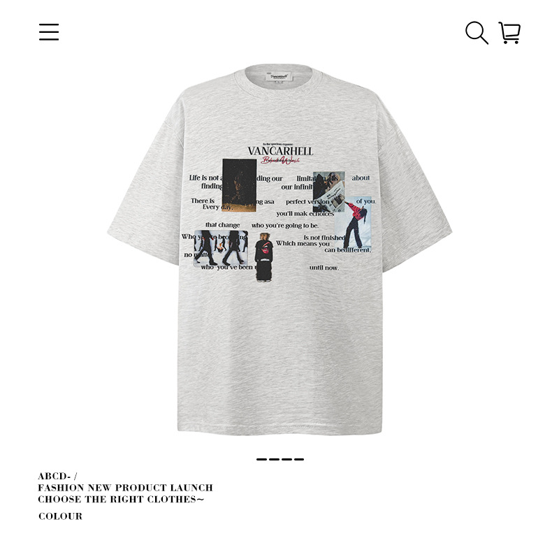 Camiseta de manga corta apilada en la calle alta de la marca de moda pesada de 250g para hombres de algodón puro con camisa de fondo suelta para hombres de verano