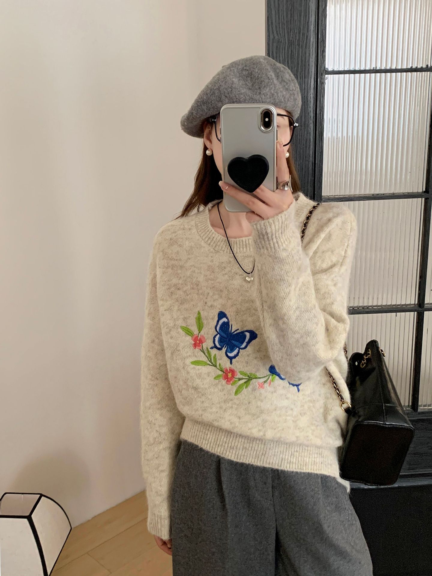 24 invierno Puyuan mariposa bordado suéter mujer Jacquard retro japonés camisa de punto otoño 2024 image 7