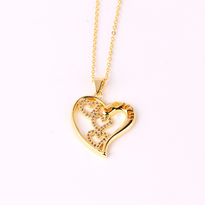 Lady Heart Shape Snake Copper Plating Inlay Zircon Pendant Necklace 1 Piece