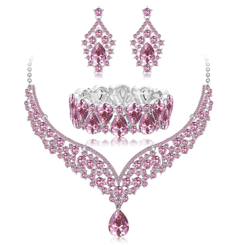 European and American Fashion Jewelry Set Cross-Border Creative New Crystal Necklace Earrings Bracelet Bridal Wedding Banquet