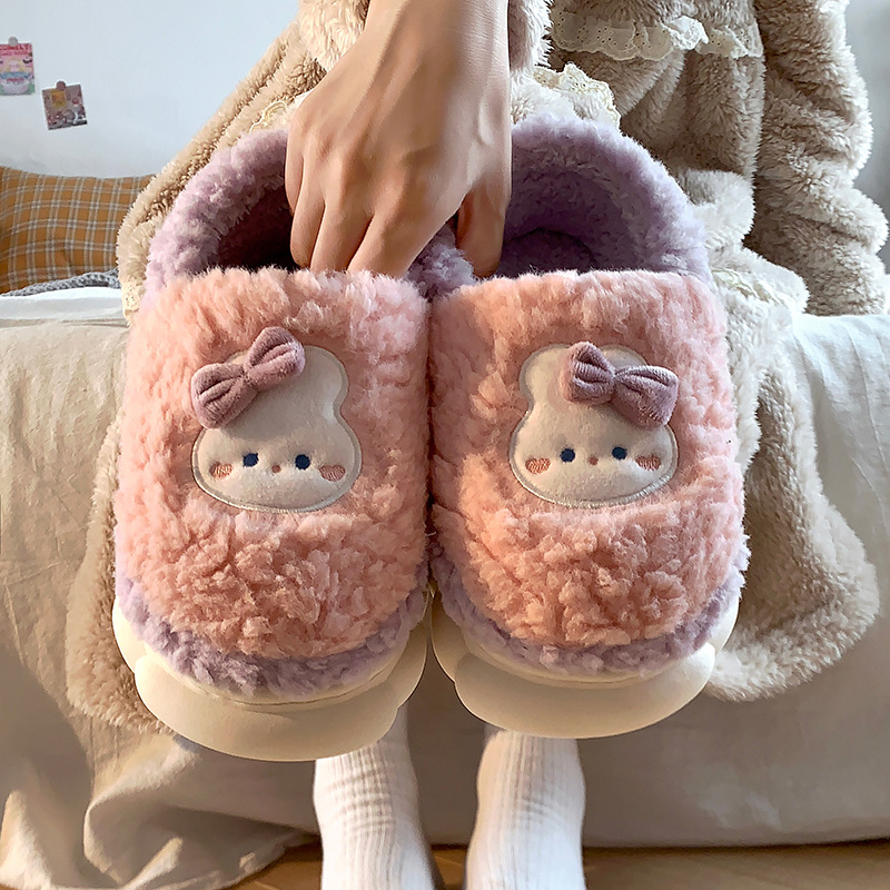 Zapatillas de algodón para mujeres Otoño e Invierno pareja hogar cálido forro polar peludo lindo fondo grueso antideslizante posparto confinamiento zapatos de algodón para hombres