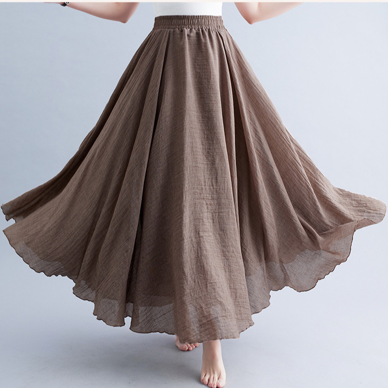 In-Stock 2026 Summer Mori Girl Style Large Size Cotton-Linen Half-Skirt with Elastic Waist, Linen A-Line Skirt, Long Solid Color Women's Skirt In-Stock 2026 Summer Mori Girl Style Large Size Cotton-Linen Half-Skirt with Elastic Waist, Linen A-Line Skirt, Long Solid Color Women's Skirt