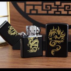 Factory Direct Sales Three Bridge Brand Gold Printed Electroplated Black Metal Kerosene Windproof Lighter Wholesale Foreign Trade Cross-border