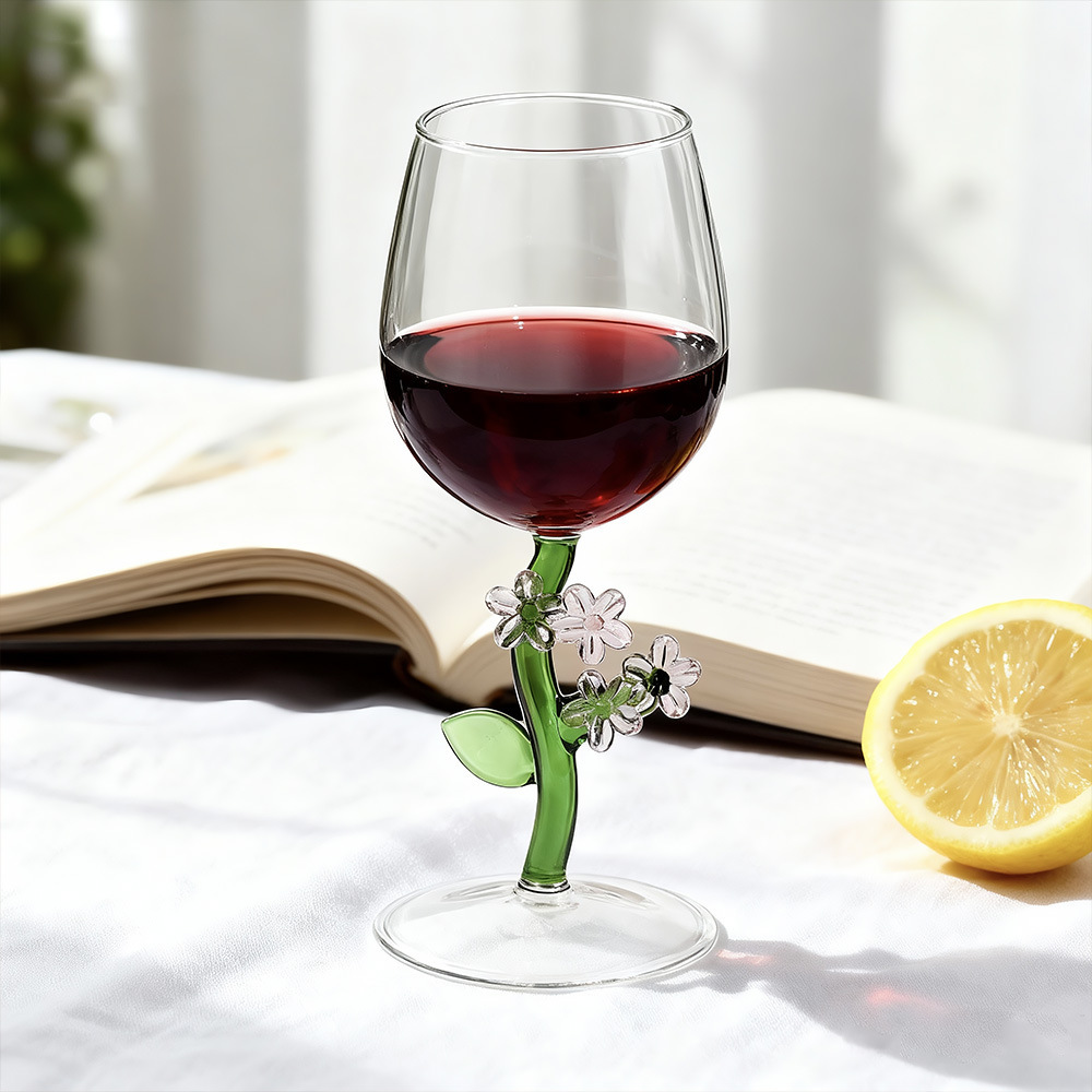 Botánica transfronteriza de alto grado flor taza de vidrio alto taza de champán taza de vino transparente de alto valor taza de bordeaux