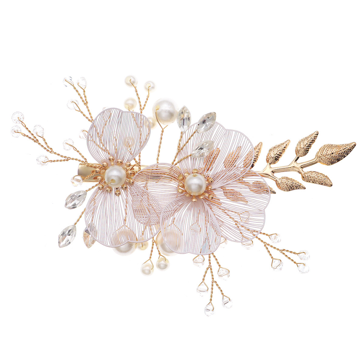 Fermaglio per capelli in ferro battuto a forma di petalo dorato, accessorio per costume da ballo, popolare in Europa e America, stile vintage foresta_voghion.com