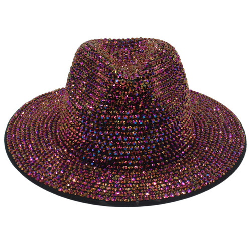 Cross-border new stage performance fashionable sparkling handmade rhinestones British retro wool felt jazz hat felt hat