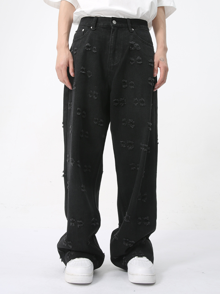 MTLCLOTHES Hombres| 2024 verano nuevos productos americanos pequeños agujeros jacquard diseño sensación de jeans retro