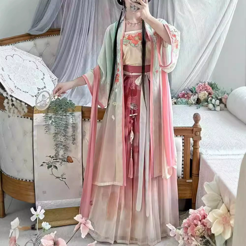 2024 Осенний новый костюм Hanfu Hanxiang женский костюм тяжелой промышленности вышивка длинная мула подтяжка для студентов повседневных костюмов