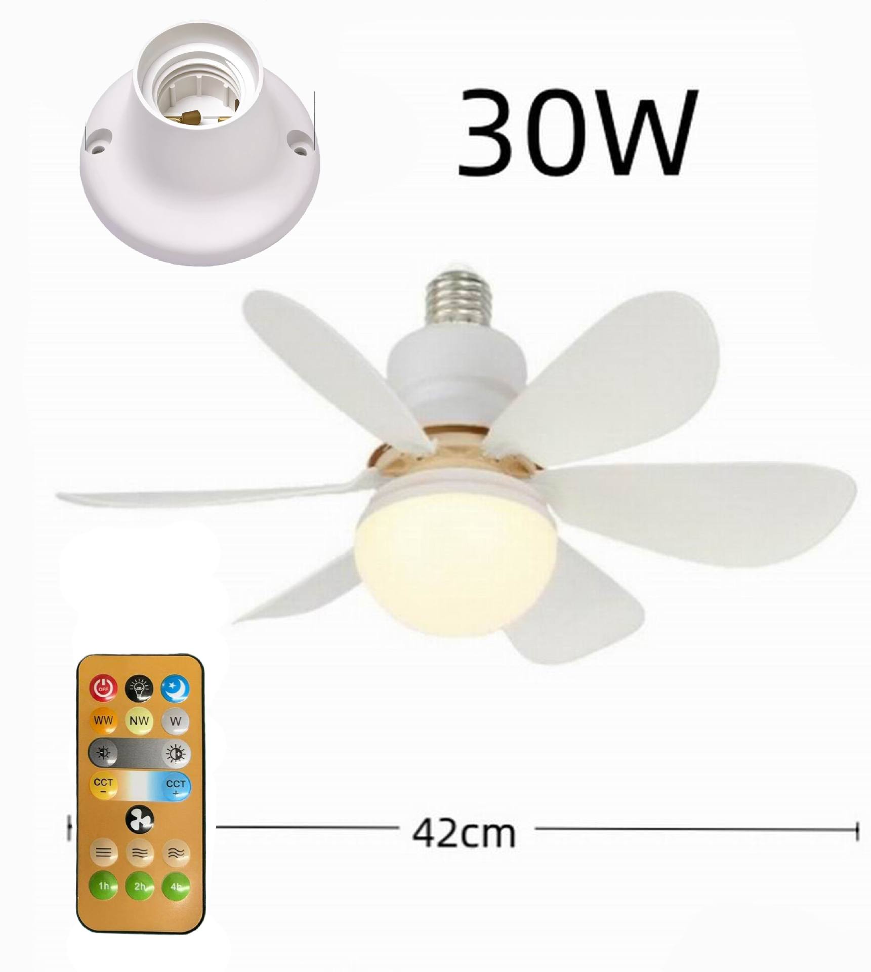 Ventilador de Techo con Luz E27 de ABS Silencioso para Comedor y Dormitorio