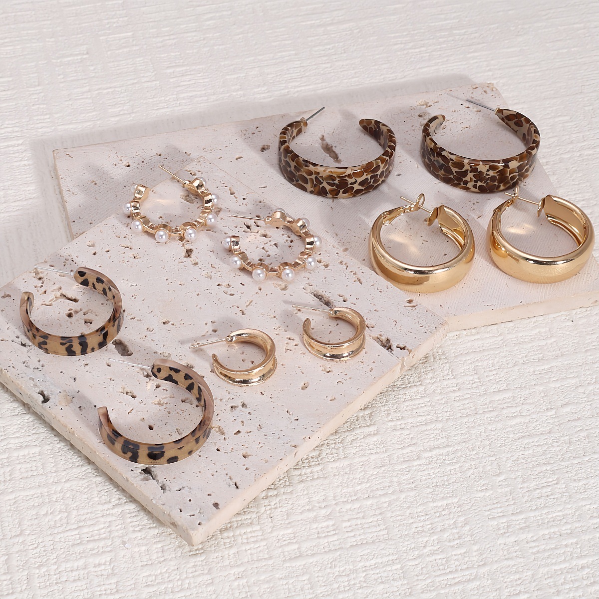 5 Paare Ohrhänger Mit Perlen Und Leopardenmuster Set_voghion.com