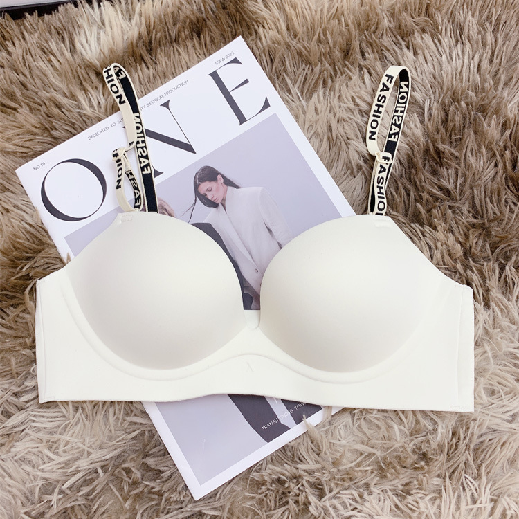 985 moda sexy carta correa de hombro brillante ropa interior sin costuras cómodo inalámbrico grueso pequeño pecho empuja hacia arriba el traje sujetador
