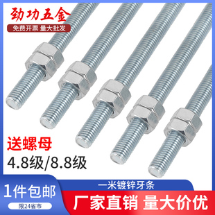 镀锌8.8级螺杆丝杠螺母套装全螺纹通丝螺丝杆牙条m5m6m8m10m12m30-阿里巴巴